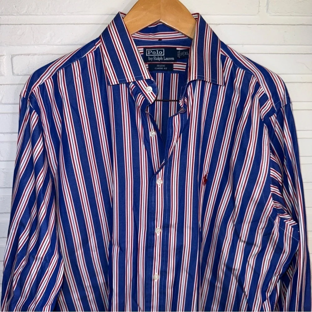 Polo Ralph Lauren Blue Striped Cotton Long Sleeve  Button Up, Men’s Size XL